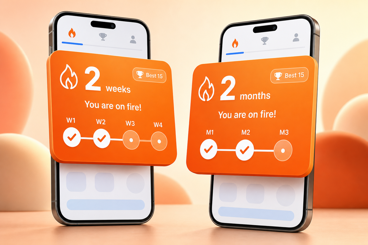 Weekly and monthly check-in streak cards